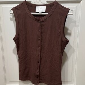 Pink Rose Chocolate Sleeveless Button-Front Tank